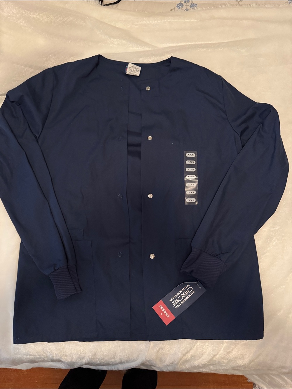 Cherokee Workwear Navy Lightweight Snap-Front Scrub Jacket